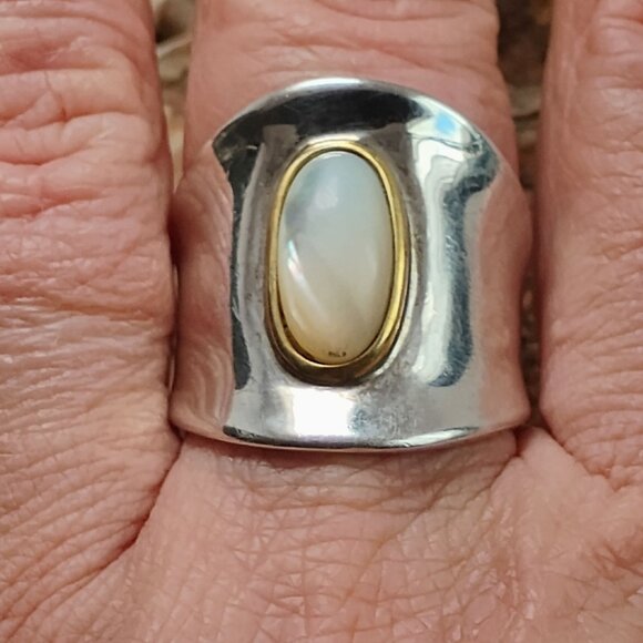 RLM Studio Robert Lee Morris Sterling Silver Brass Mother of Pearl Ring Size 10 - Picture 2 of 11